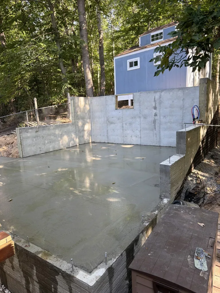 Block foundation and slab, ready for framing