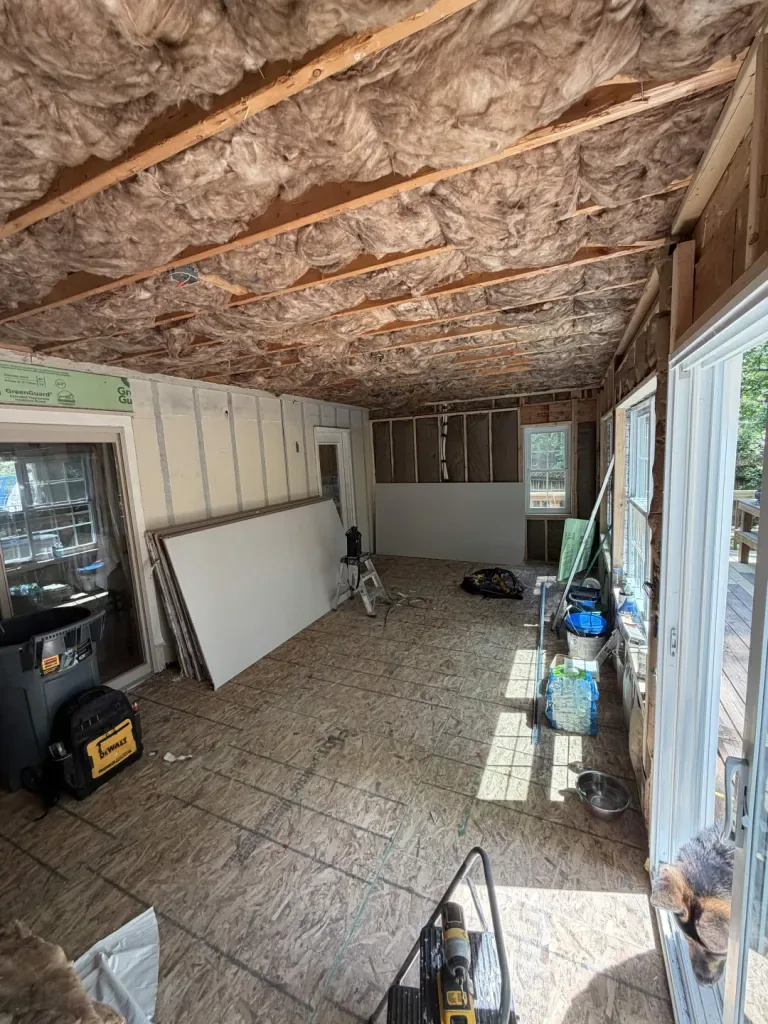 Framed and insulated, drywall going in